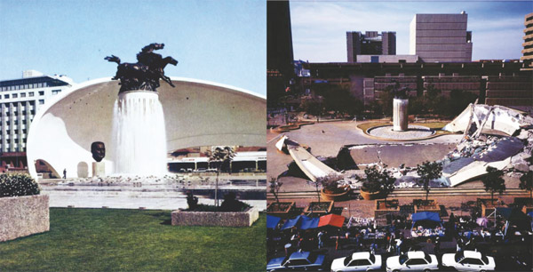 View of Strijdom Square, Pretoria, 1980s
Strijdom Square, 31st May 2001, hours after the collapse of the Strijdom dome


